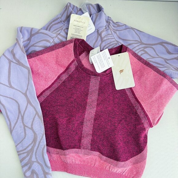 Fabletics Set of 2 Crop Tops Magenta Pink  Lilac Purple L - Picture 3 of 6